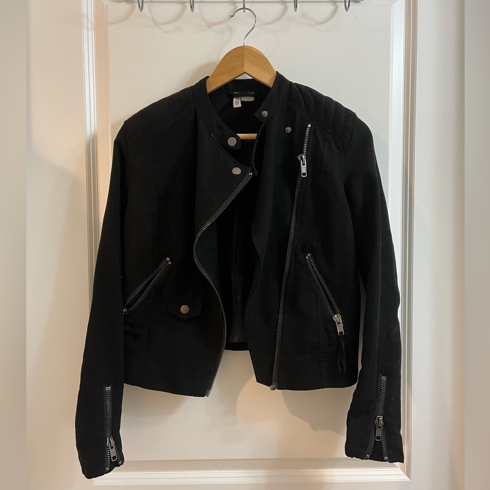 Black Faux Suede Leather Jacket